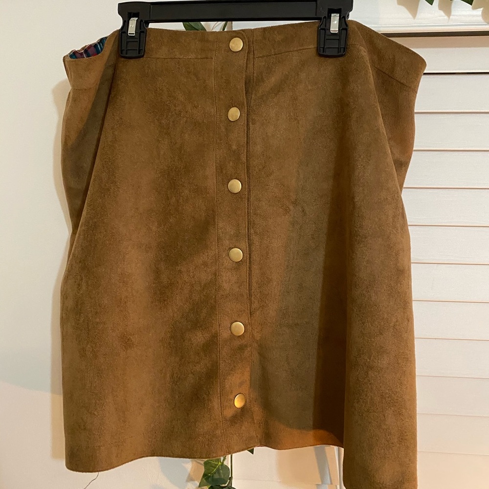 Reversible Tan Corduroy and Plaid Cotton Skirt